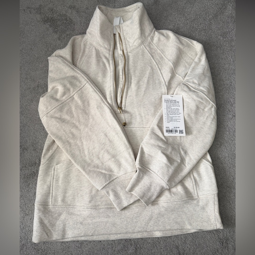 NWT Lululemon Scuba Oversized Funnel-Neck Half Zip *Long Heathered Bone/Gold
